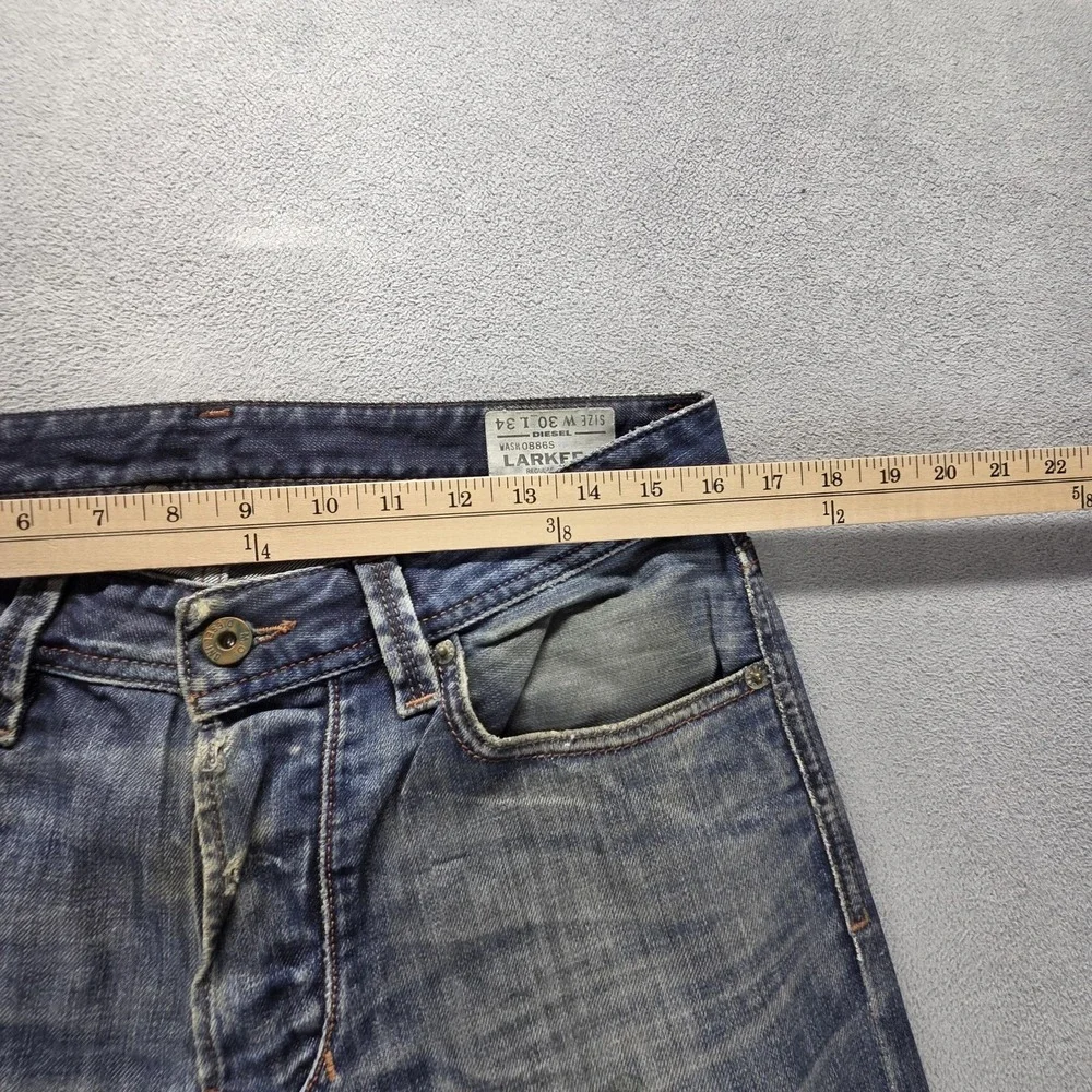 Diesel Jeans Mens 30x34 Blue Larkee-T Regular Tapered Button Altered Hem 0886S